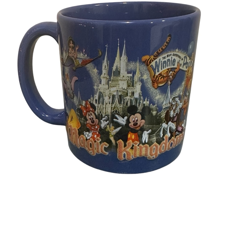 Disney Parks Magic Kingdom 3D Embossed Coffee Mug Blue Mickey Pooh‎ Castle
